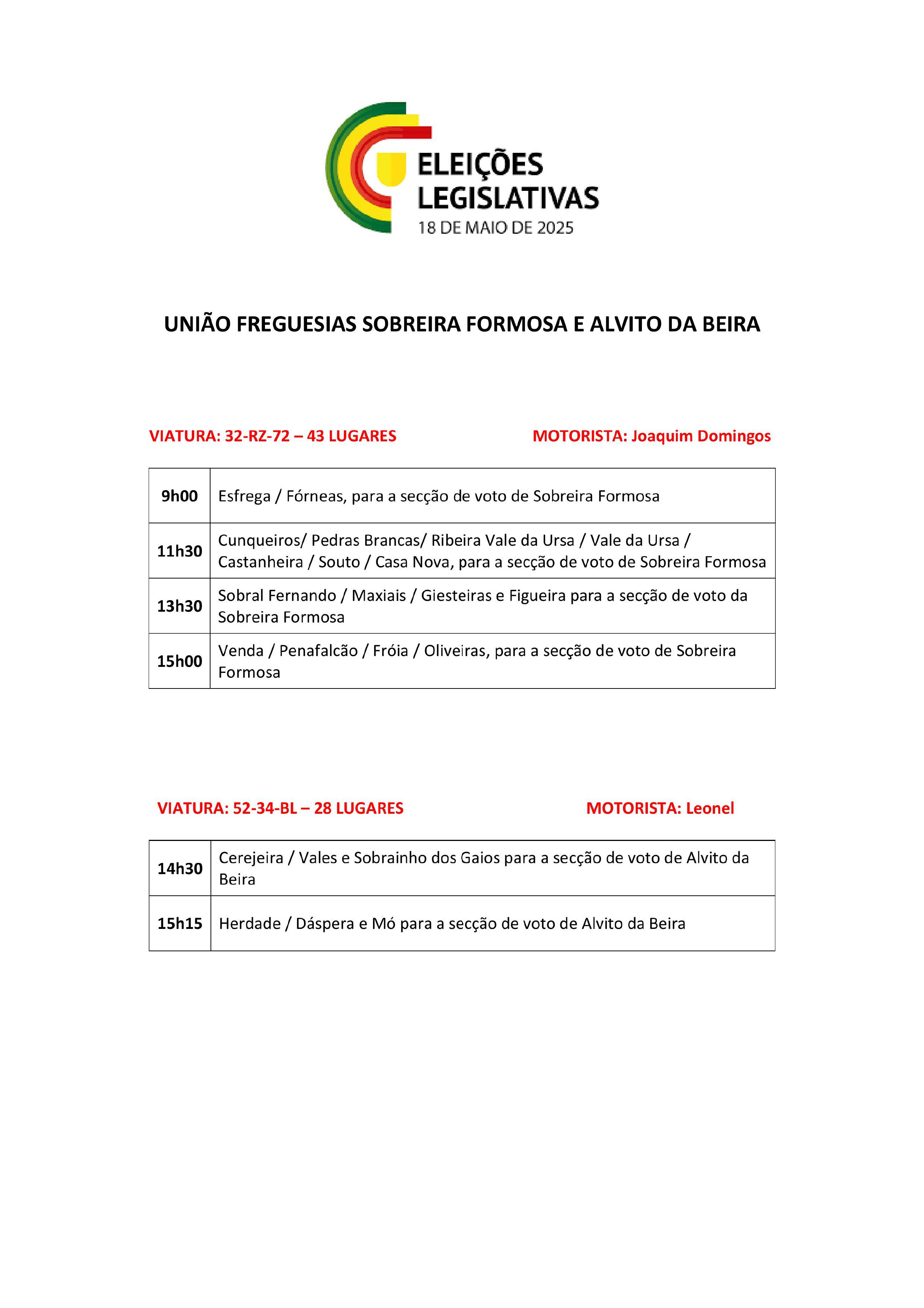 Imagem Horários dos transportes para as Eleições da Assembleia da República